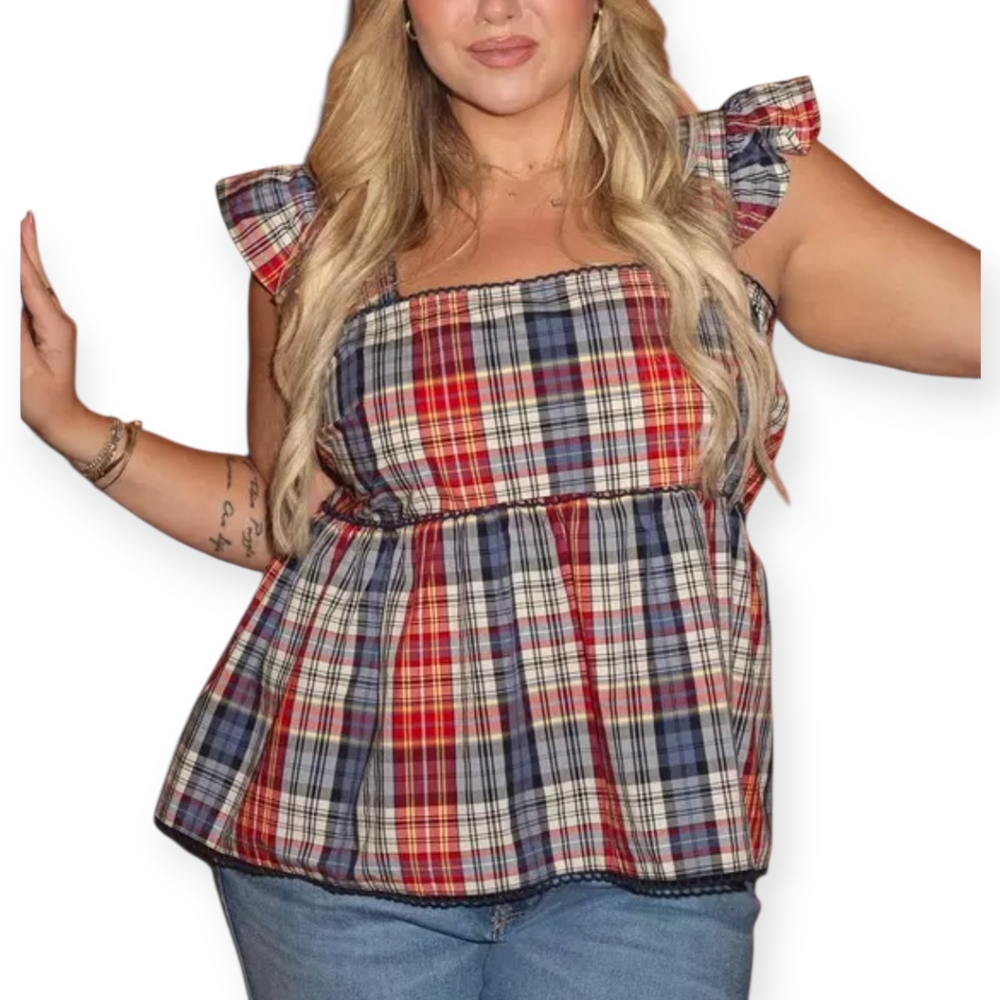 Torrid Belle Isle Ruffle Babydoll Top Plaid 3X Coquette Cottagecore Western